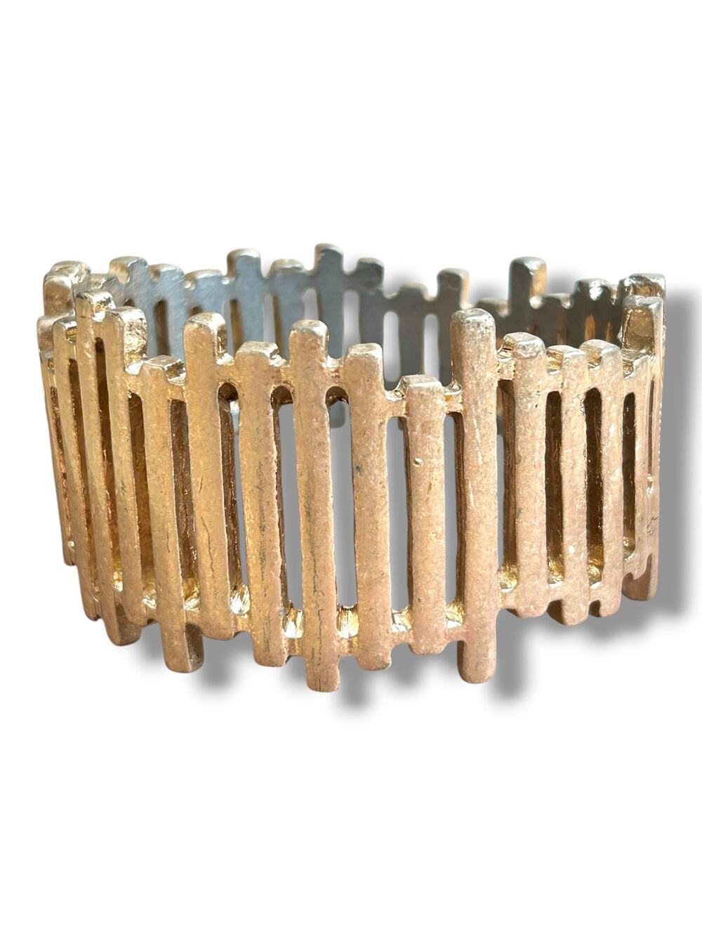 Kenneth Cole Brutalist Picket Fence Hinged Bangle Bracelet Golden Brass Tone